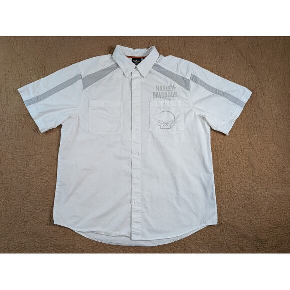 Harley Davidson Button Up Short Sleeve Collared Mens Shirt Adult XL Skull Biker - Picture 1 of 6